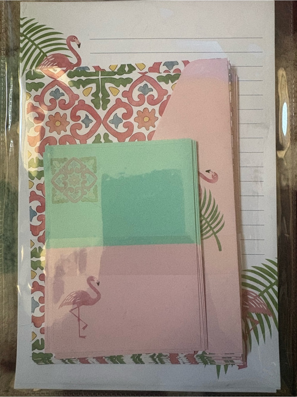 Flamingo Notecard & Memo Set in Pink and Mint - Home Office